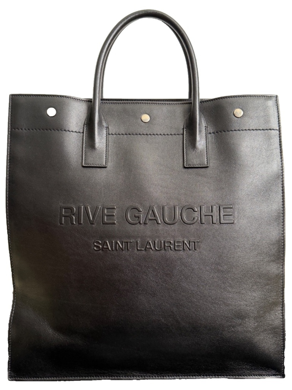 Saint Laurent YSL Rive Gauche Logo Black Calf Leather North South Tote Bag NEW